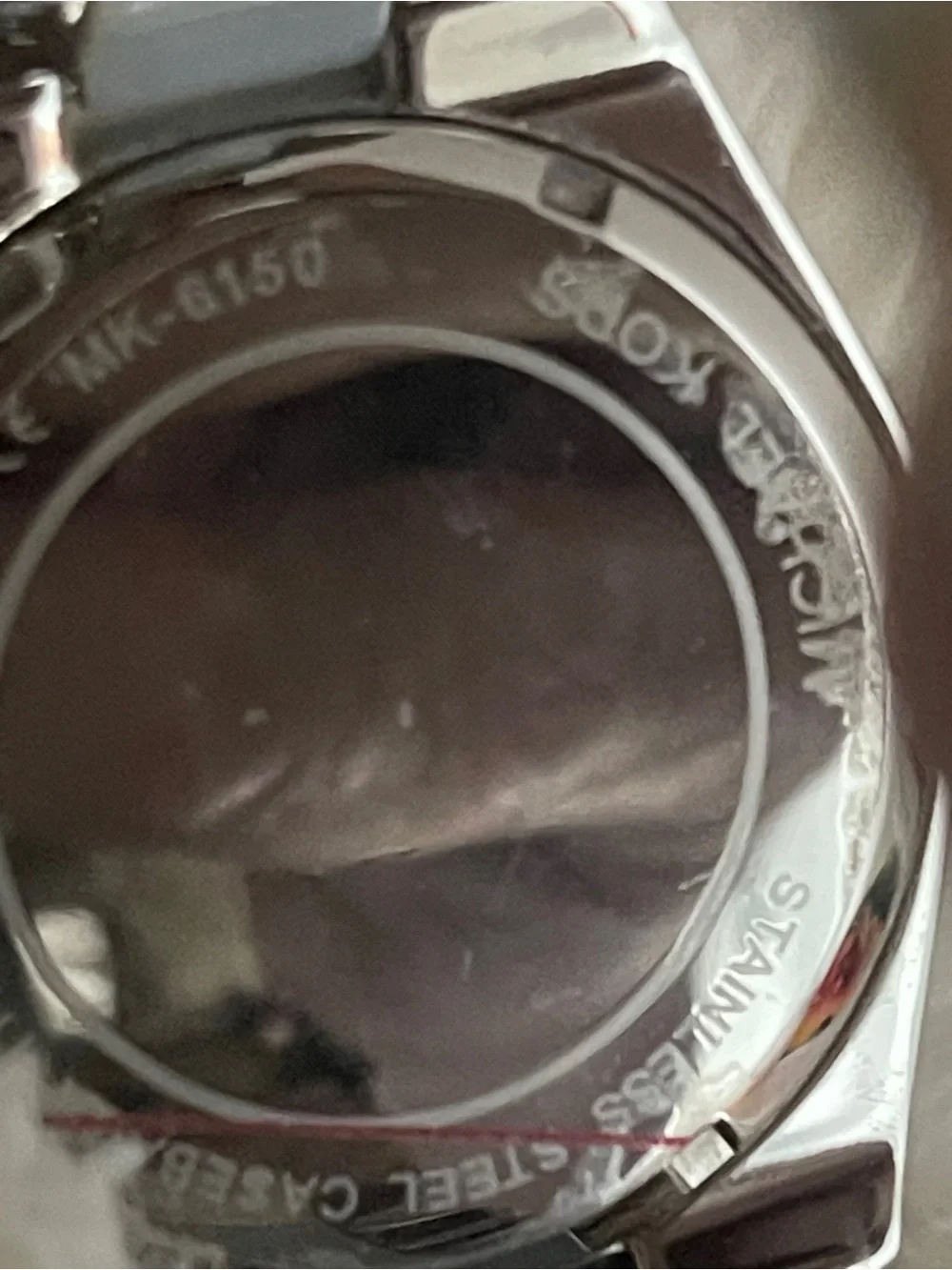 Michael Kors Silver Watch With Blue Center Stripe / Roman Numeral Face